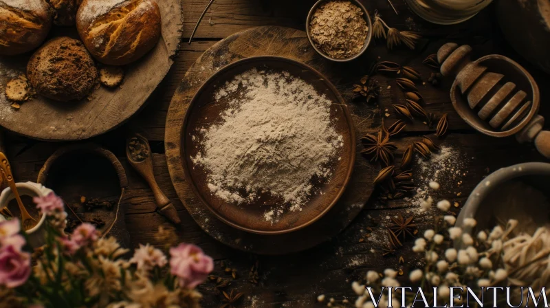 AI ART Delicious Baking Ingredients on a Wooden Table