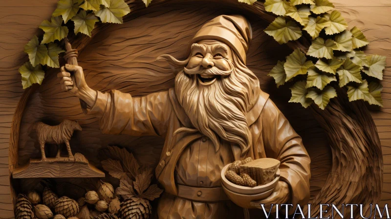 Enchanting Wood Carving of a Wizard AI Image