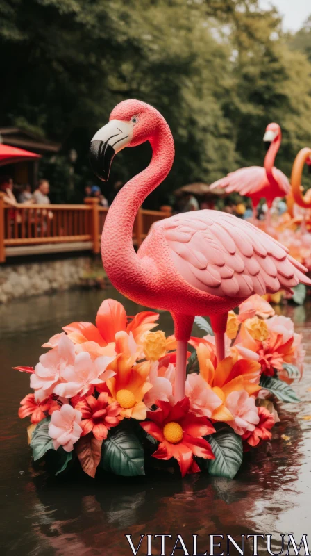 Flamingo Flower Float: A Blend of Tradition and Bold Colors AI Image