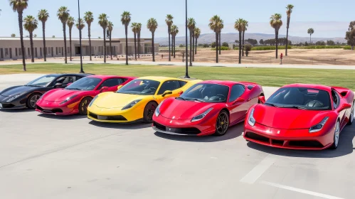 Luxury Sports Cars in Colorful Parking Lot