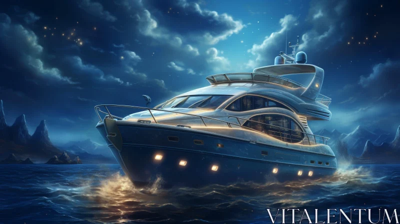 Luxury Yacht at Night - Digital Painting AI Image