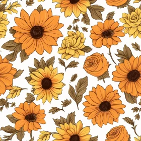 Orange and Yellow Floral Pattern on White Background