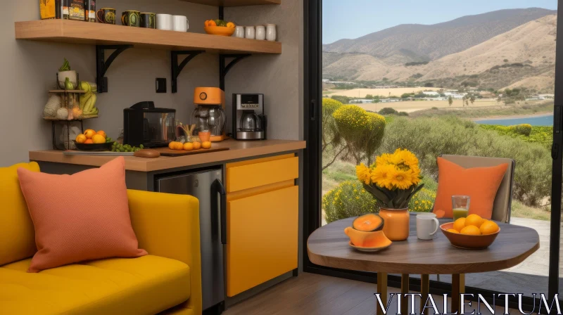 Sunny Living Room with Kitchen and Dining Area | Mountain View AI Image