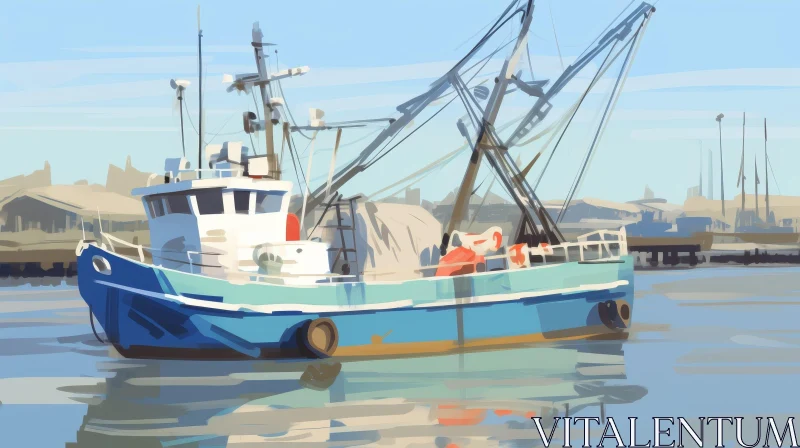 AI ART Tranquil Fishing Boat Scene in Harbor