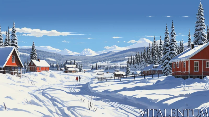 Tranquil Winter Village Landscape AI Image