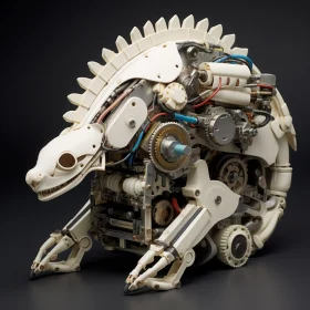 White Wooden Robot Lizard with Gears - A Fusion of Art and Technology