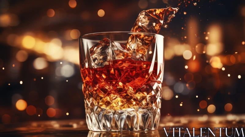 Amber Whiskey Glass on Bar Counter AI Image