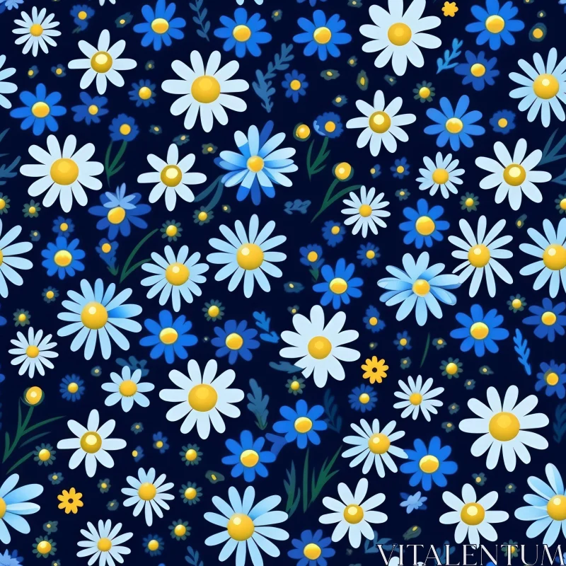 Cartoon Chamomile Flowers Seamless Pattern AI Image