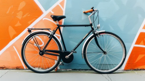Classic Black Bicycle Against Colorful Wall