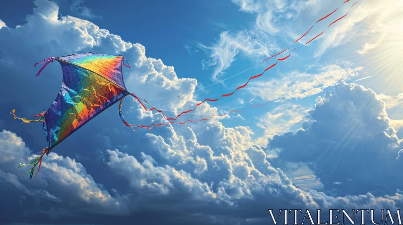Colorful Kite Flying High in the Sky - Majestic Nature Art AI Image