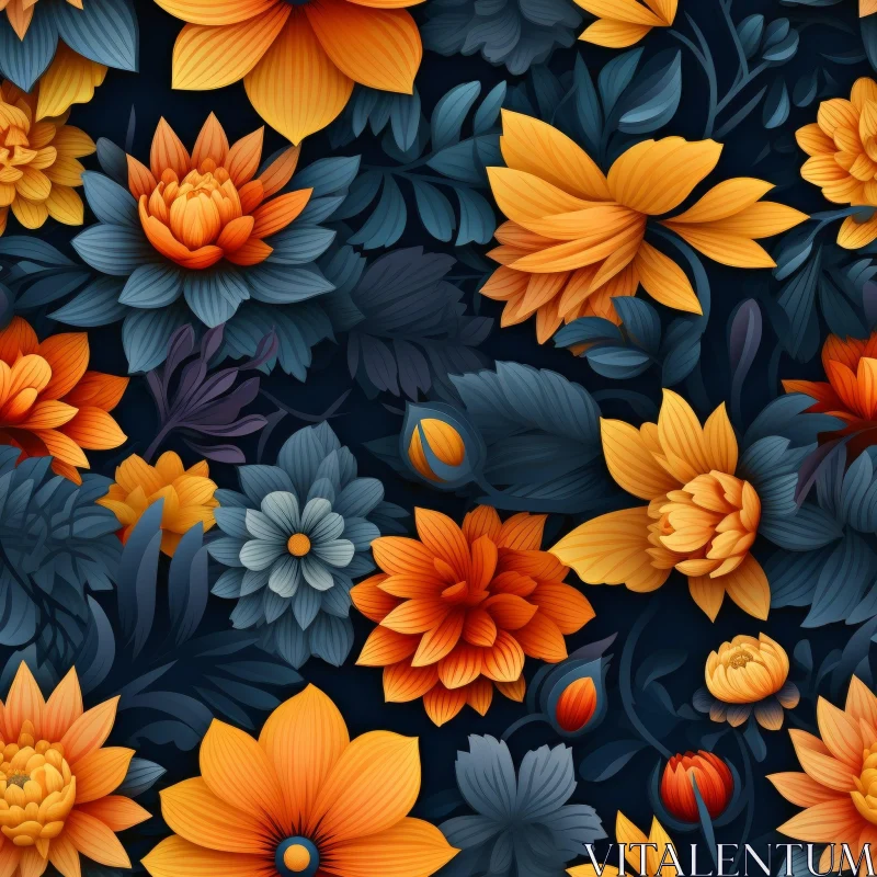Dark Blue Floral Seamless Pattern AI Image
