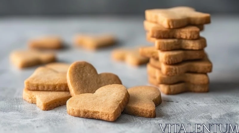 Delicious Heart and Star Shaped Cookies on Stone Surface AI Image