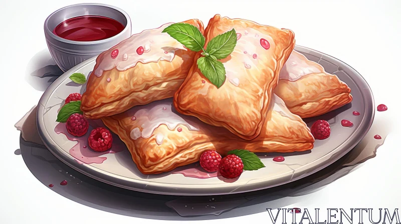 Delicious Puff Pastry Pastries with Creamy Filling and Raspberries AI Image