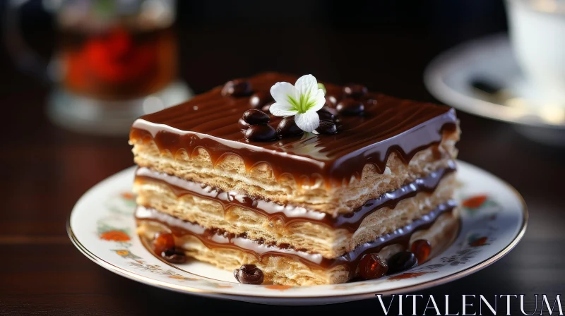 Delicious Slice of Cake with Coffee Cream and Chocolate Ganache AI Image