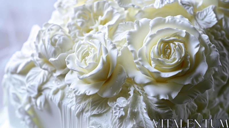 Exquisite White Wedding Cake with Sugar Paste Roses and Leaves AI Image