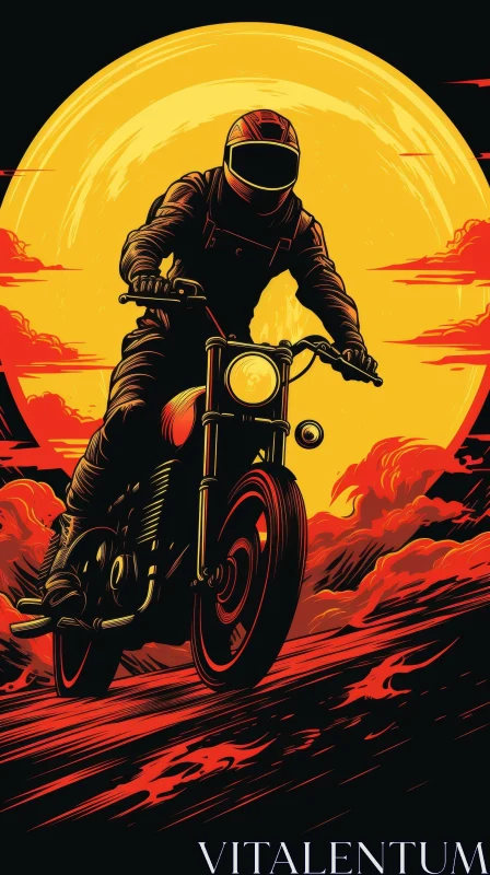 Night Desert Road Motorcyclist Digital Illustration AI Image