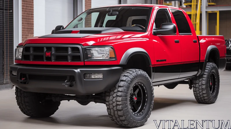 Powerful Red Pickup Truck in Garage - Bold Curves and Strong Presence AI Image