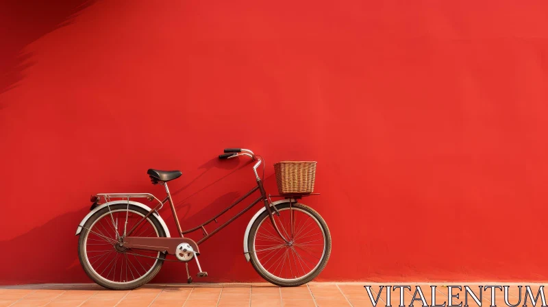 Vintage Bicycle Against Red Wall AI Image