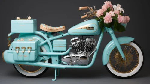 Vintage Turquoise Motorcycle with Pink Flowers