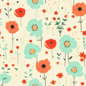 Yellow Floral Pattern with Red and Blue Flowers