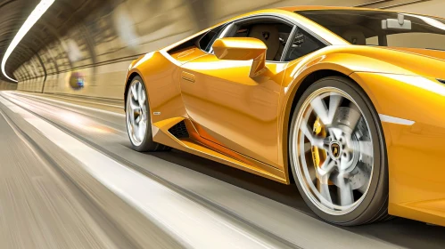 Yellow Lamborghini Aventador SVJ Racing in Tunnel