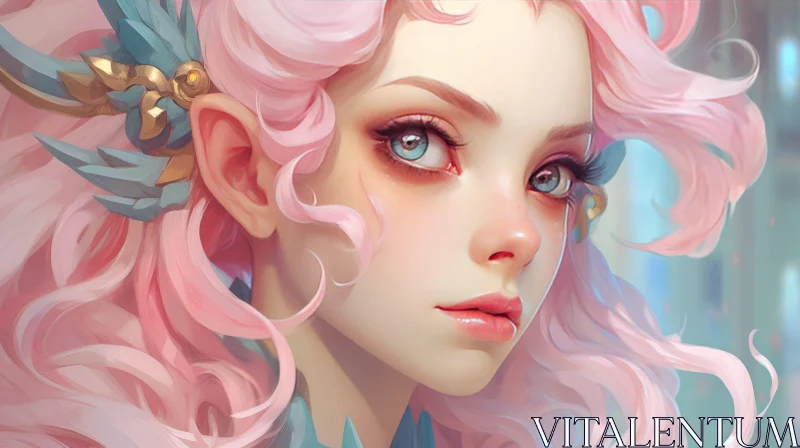 Young Woman Portrait with Pink Hair and Blue Eyes AI Image