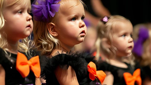 Adorable Girls in Black and Orange Dresses