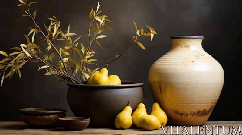 AI ART Beautiful Still Life of Pears in Vase