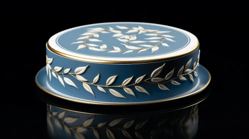 Blue and White Porcelain Cake Stand with Laurel Leaves in Gold