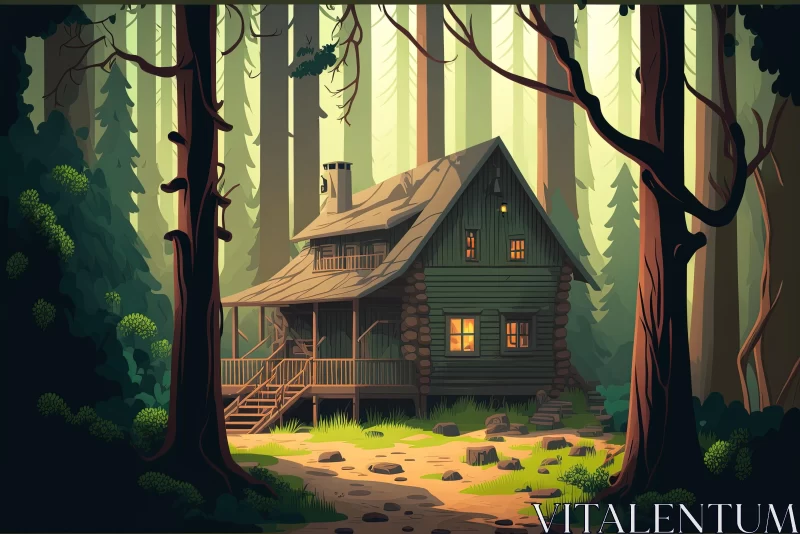 Captivating Forest House Illustration with Realistic Lighting AI Image