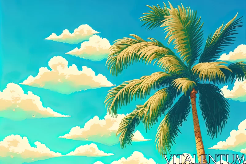 Captivating Palm Tree Illustration with Detailed Skies AI Image