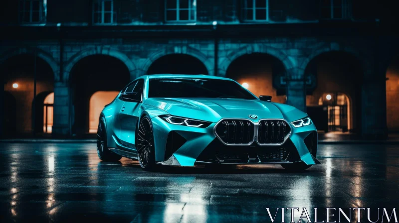 Dark Blue BMW M4 in City Night Scene AI Image