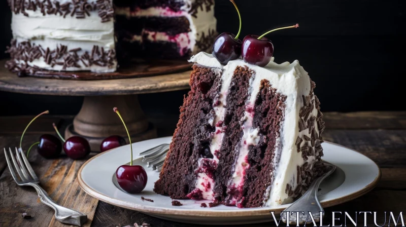 Delicious Black Forest Cake Slice on Plate AI Image