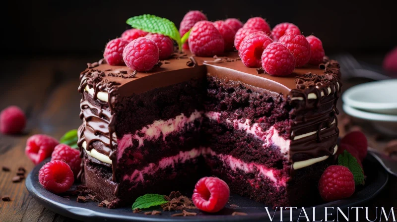 Delicious Chocolate Cake with Raspberries AI Image