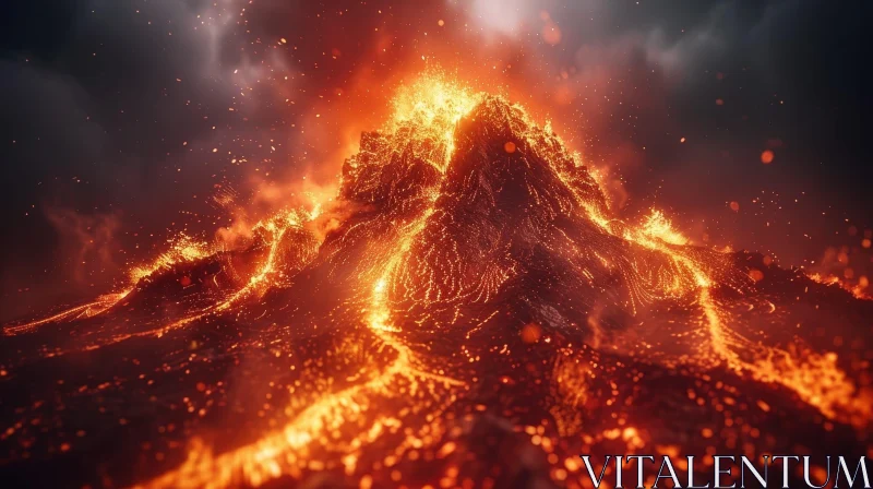Epic Volcano Eruption: Fiery Night Show AI Image