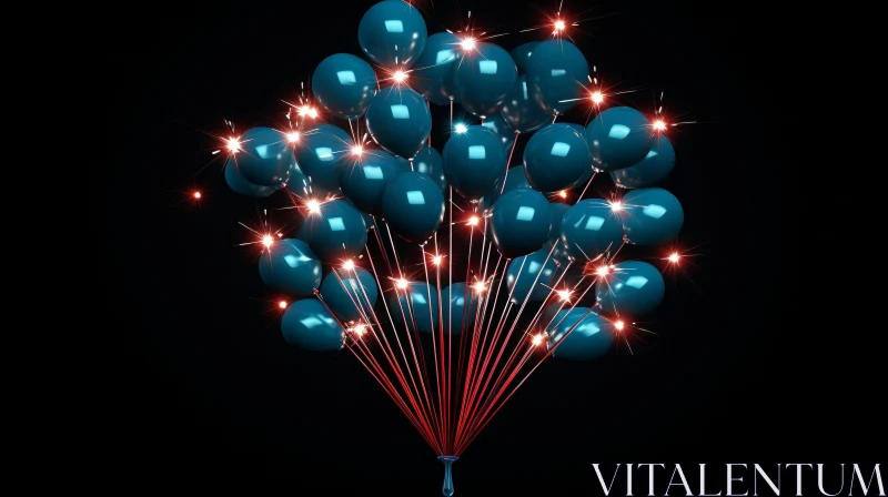 Ethereal Blue Balloons with Red Ribbons: Festive 3D Rendering AI Image