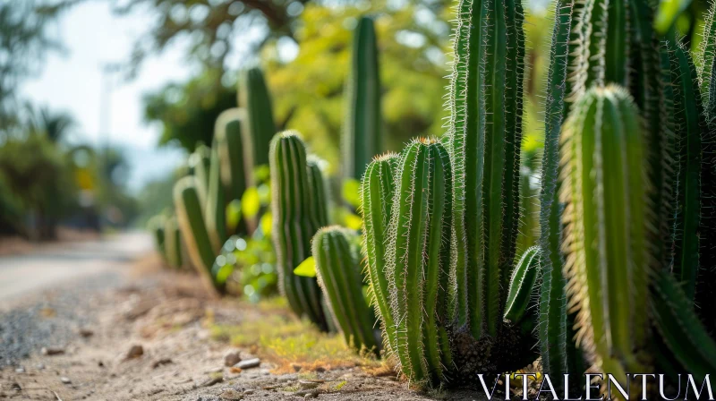 Green Cacti in Arid Landscape - A Captivating Nature Image AI Image