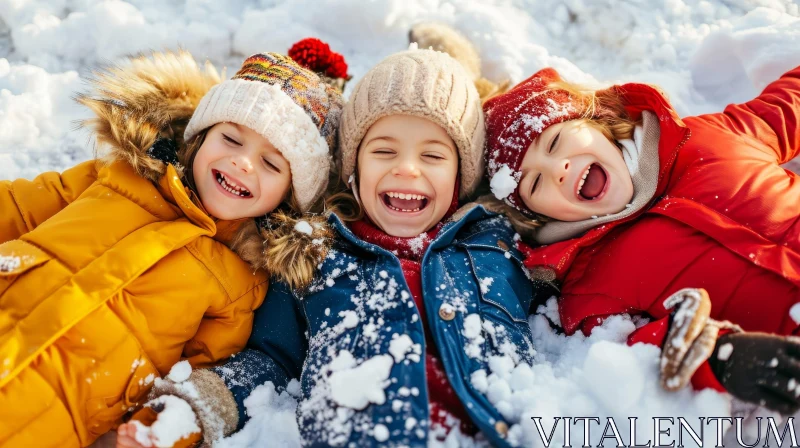 Joyful Children Playing in Snow - Winter Fun AI Image