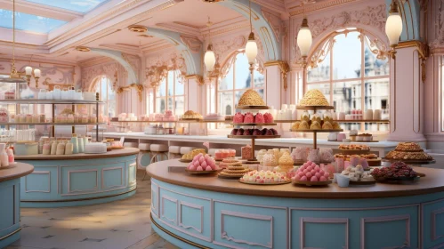 Luxurious Bakery with Pastries and Cakes