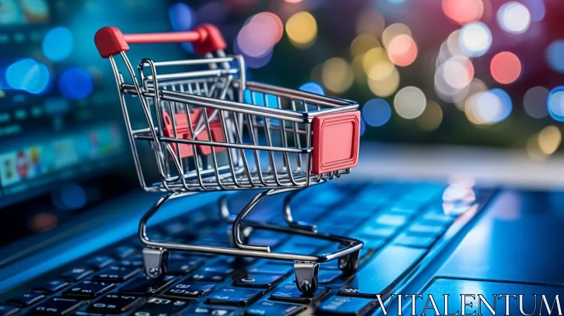 Red and Silver Shopping Cart on Laptop Keyboard | E-Commerce Image AI Image