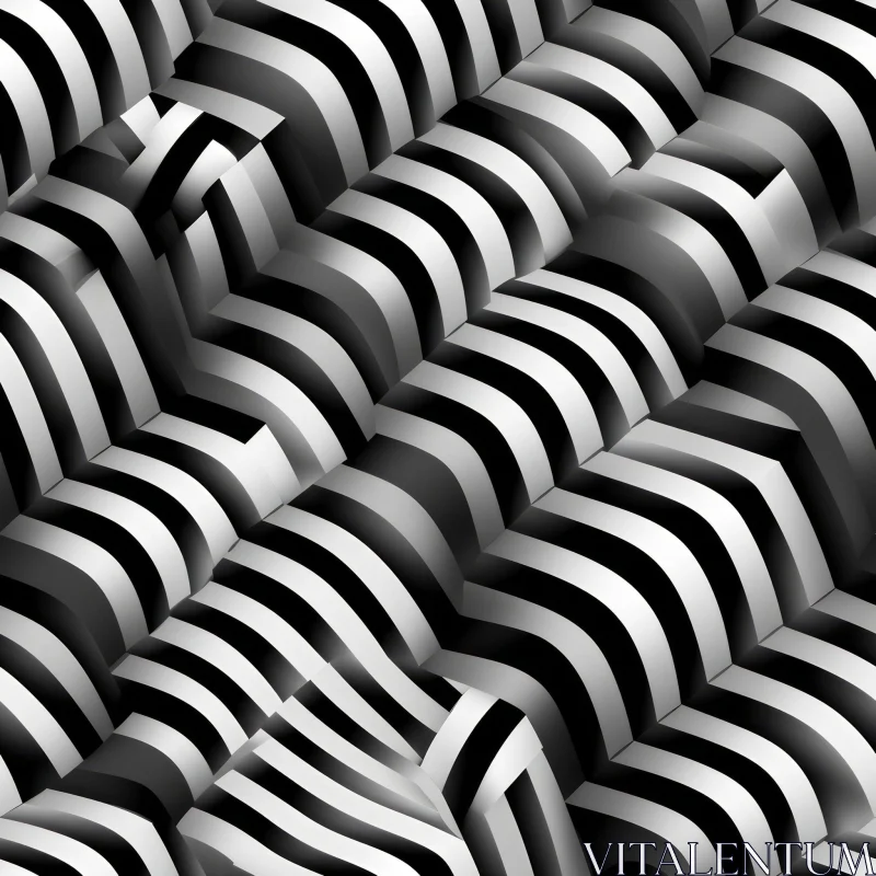Sleek Black & White Striped Wavy Pattern AI Image