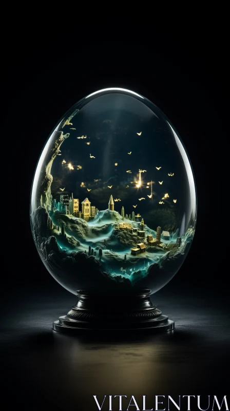 Surreal Night Cityscape in Glass Globe AI Image