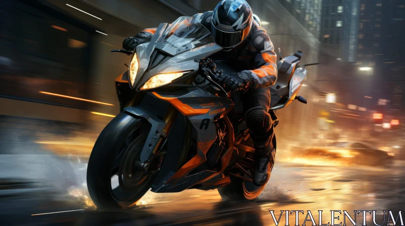 Thrilling Sport Motorcycle Rider in Cityscape AI Image