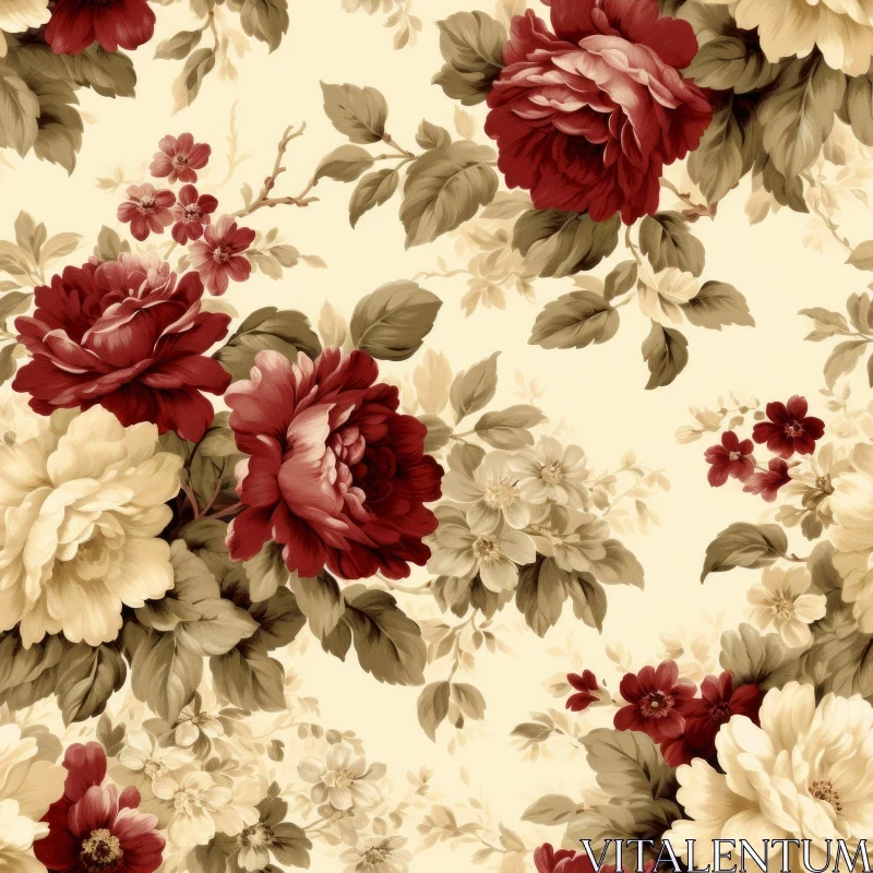 AI ART Vintage Floral Roses Pattern on Light Yellow Background