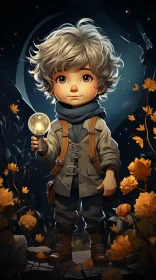 Young Boy in Field of Flowers Digital Painting