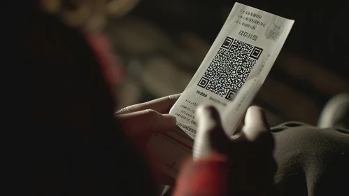 Close-up of Person Holding Train Ticket with QR Code