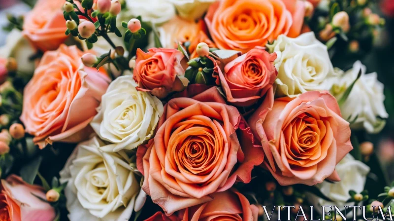 Close-Up of White and Orange Rose Bouquet - Vibrant and Delicate AI Image