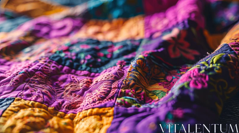 Colorful Handmade Patchwork Quilt | Vibrant Fabric Art AI Image