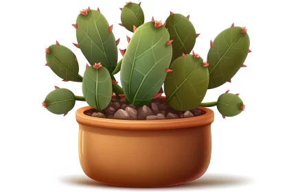 Detailed Vector Illustration of a Cactus in a Pot on a White Background