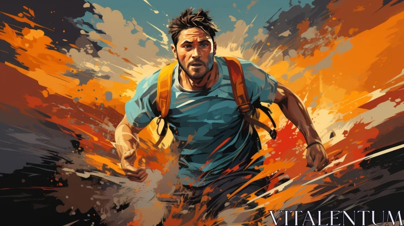Dynamic Digital Art: Man Running in Comic Book Style AI Image